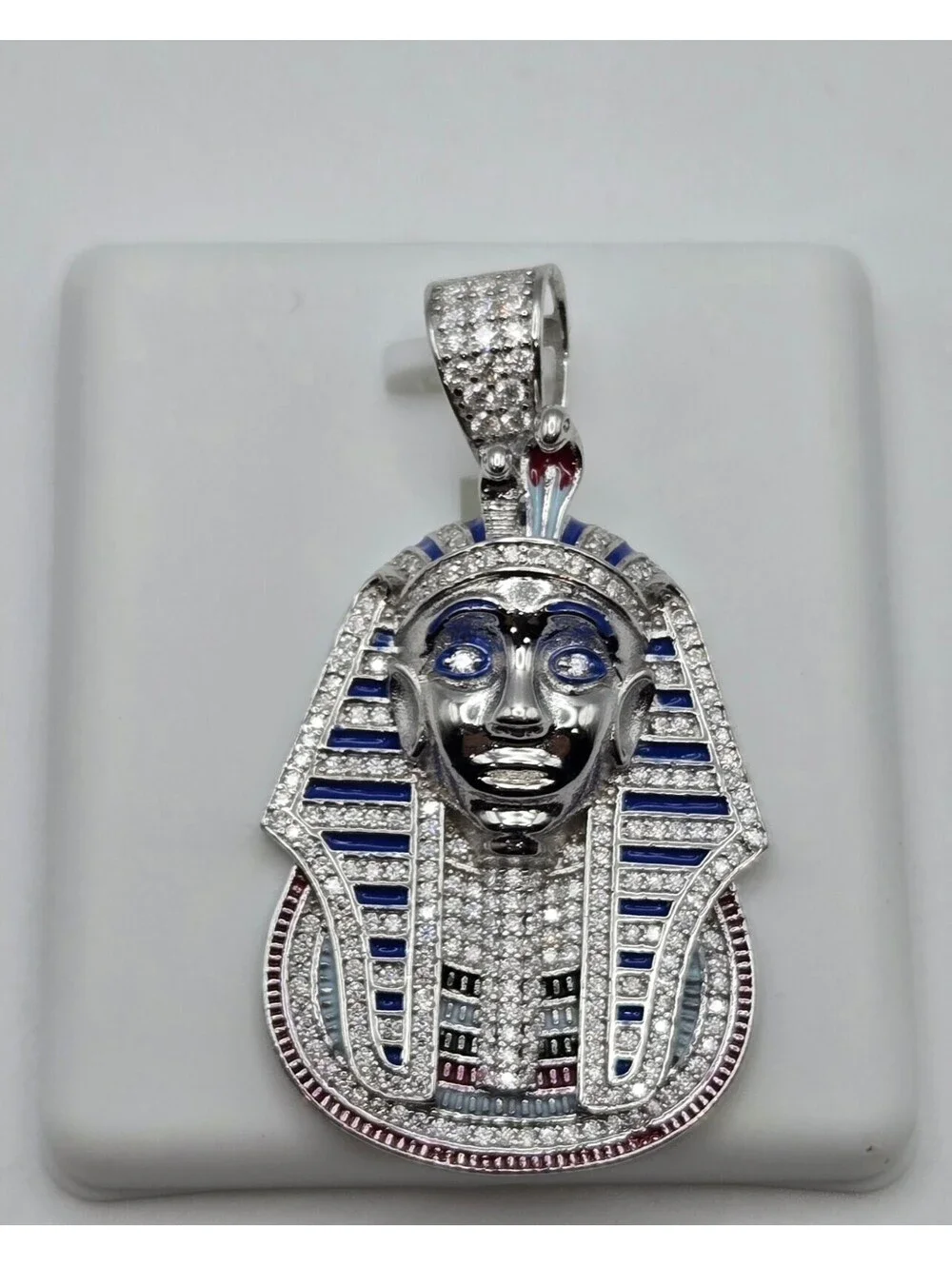 NEW 925 Sterling Silver VVS1 3.0ctw MOISSANITE Egyptian Pharaoh Pendant Enamel